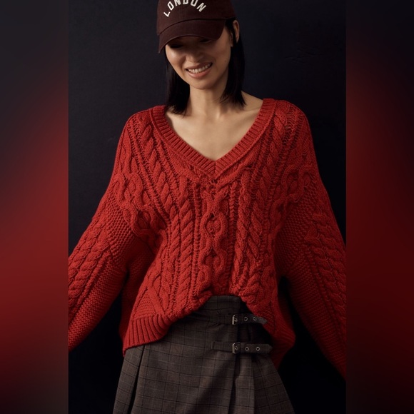 NWT! Anthropologie Maeve Wide-Sleeve Cable-Knit Sweater - Size Medium 💎 - Picture 2 of 12
